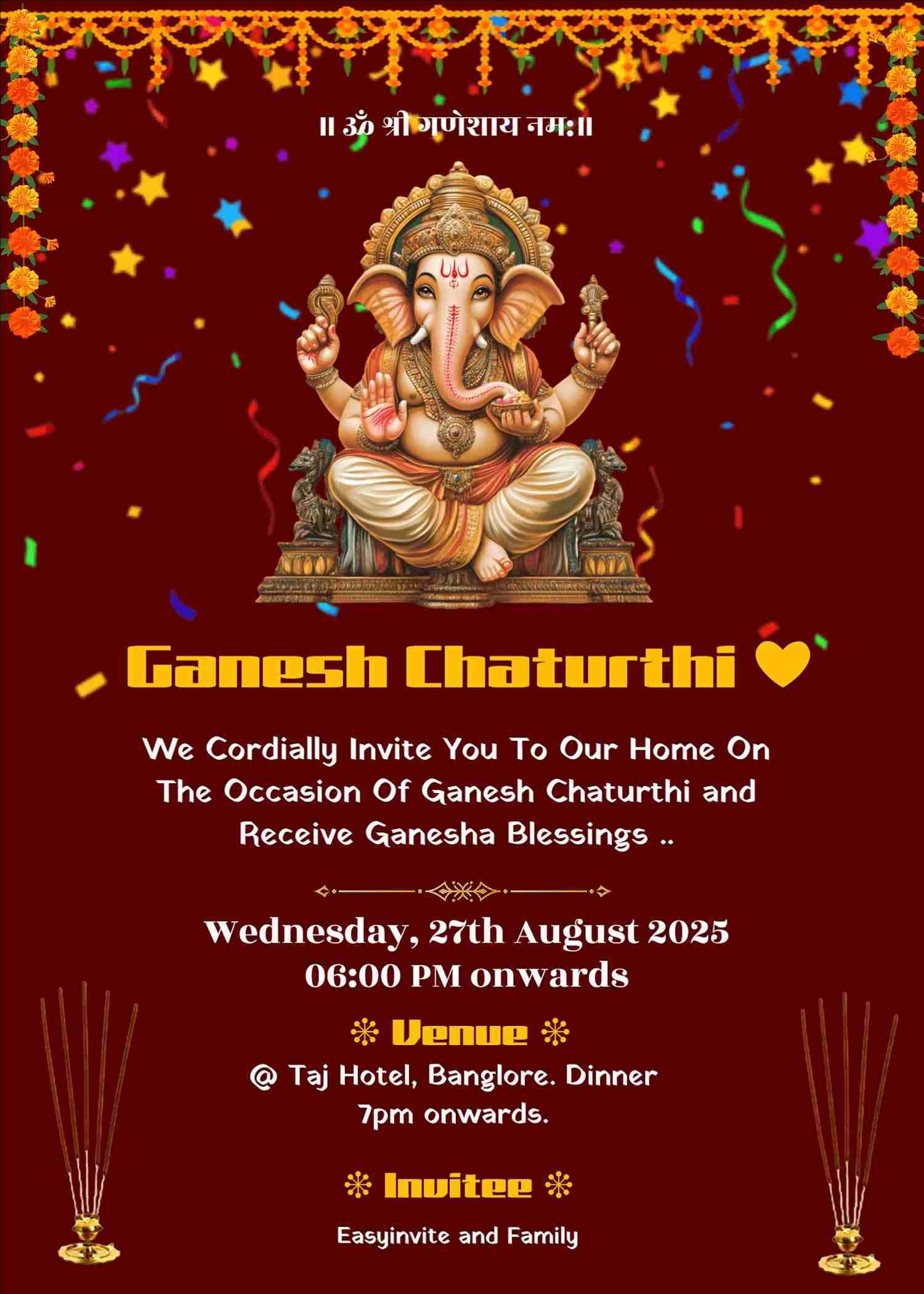 Modern ganpati invitation templates | english