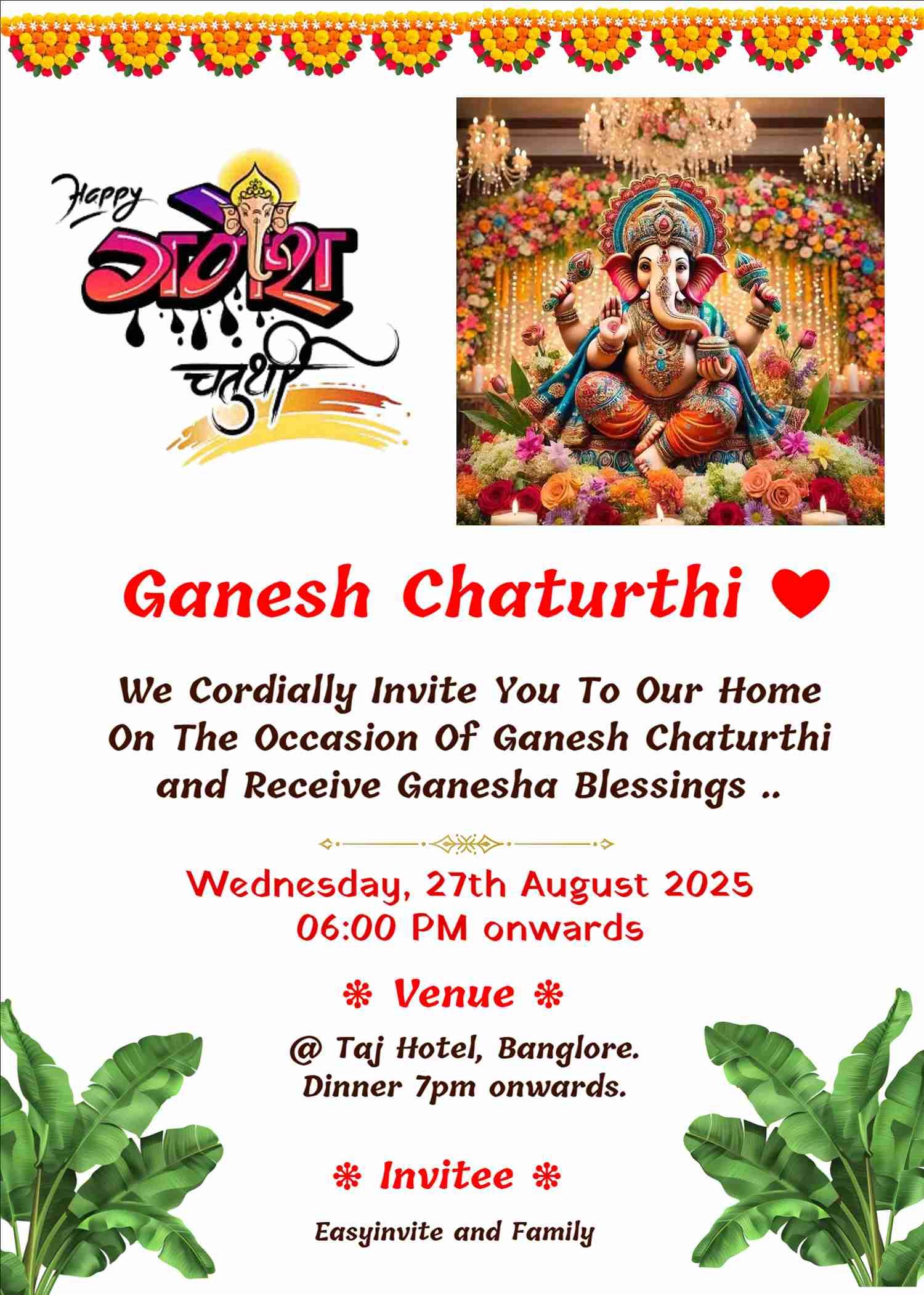 Whatsapp ganesh chaturthi invitation | english