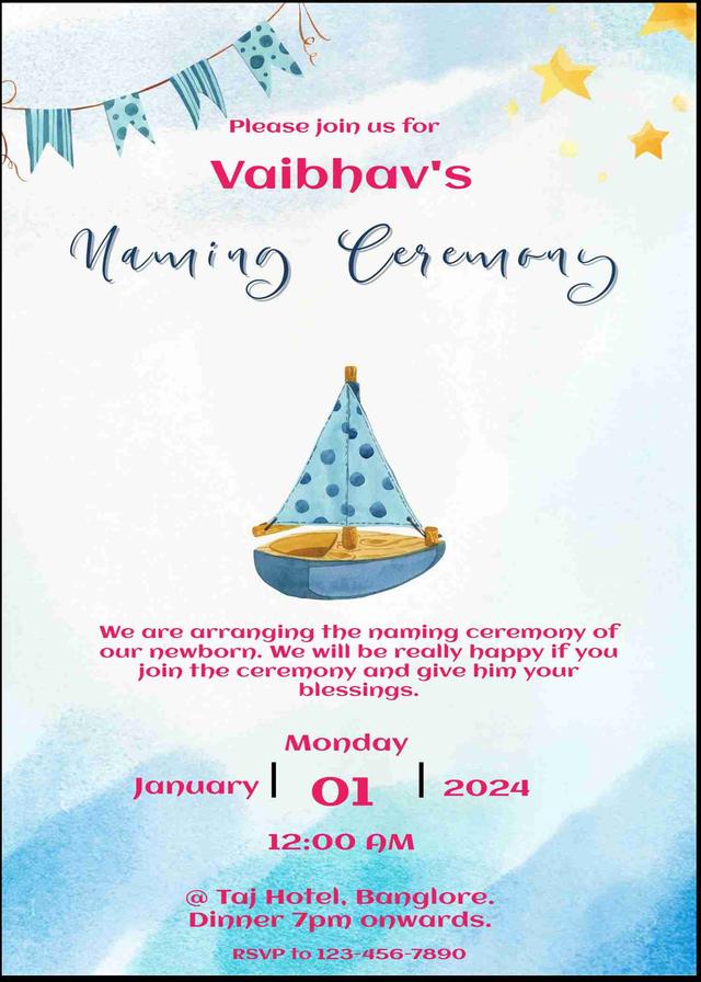 Make naming ceremony invitation card